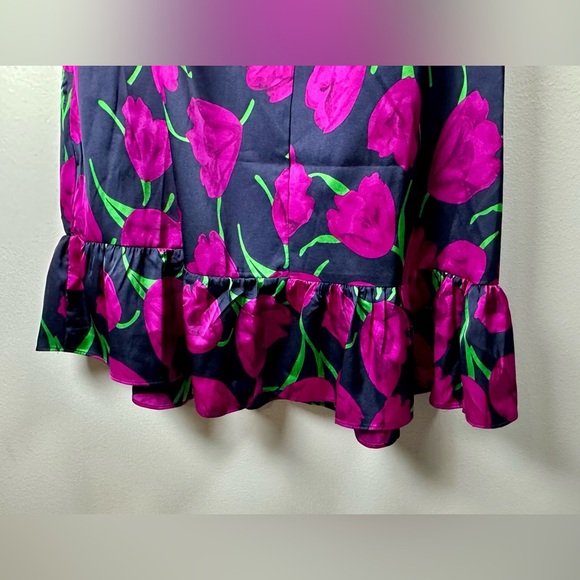 MELLODAY Pink and Navy Floral One Shoulder Ruffled Dress size Large - Picture 8 of 10